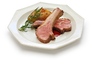 roasted rack of Lozere lamb, french cuisine isolated on white background