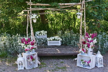 Outdoor wedding ceremony decoration during summertime