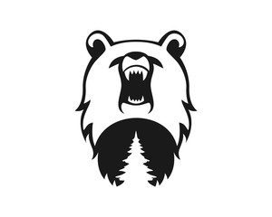 Beast Bear Roaring In the Jungle Head Animal Logo