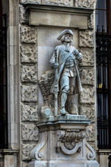 Neue Burg - part of Hofburg Imperial palace in Vienna, Austria. The Neue Burg facade from Heroes Square is adorned with 20 statues of figures of Austrian history.