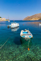 view of Simi Island, one of the smaller holiday islands in the Dodecanese group near the Turkish...