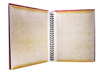 Open old book isolated on white background