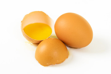 Broken egg isolated on white background