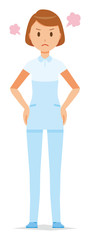 Fototapeta premium A female nurse wearing a white uniform is angry