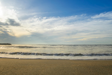 sunset and wave bubble seascape and blue sky on the beach