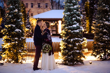 Beautiful wedding couples winter/Christmas wedding