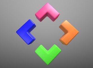 Four piece infographic presentation. 4 step business diagram. Four section. 3d illustration