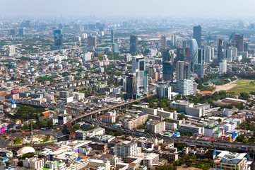 Fototapeta na wymiar Panoramic aerial view of the Bangkok in a beautiful spring morning. Bangkok,Thailand.