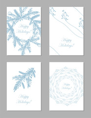 Set of Abstract Hand Drawn Universal brush Cards. Happy Holidays Christmas vector graphic background. Vector illustration