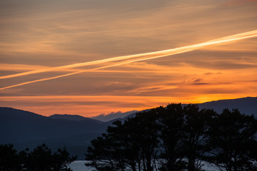 Vapor Trail and Sunset over Bantry Bay