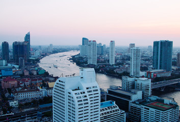 Bangkok view with river side. sunset time. megapolis, light, buildings, asia, Background, summer