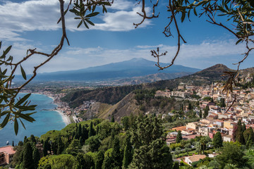 View to Etna over Taormina in Sizily