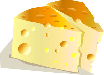 Vector illustration of isolated cheese sliced into 2 parts