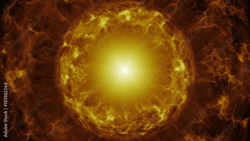 Poster yellow plasma sphere with energy charges. computer generated sci-fi motion background. seamless loop