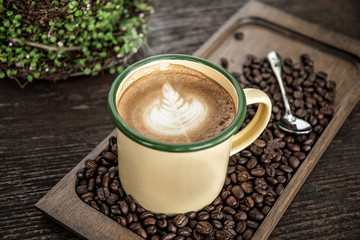 coffee latte with coffee beans