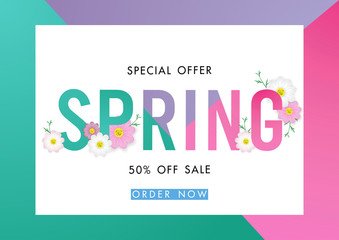 Spring sale background with beautiful flower, vector illustration template, banners, Wallpaper, invitation, posters, brochure, voucher discount.