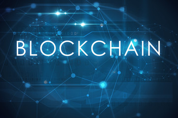 blockchain text on blue background