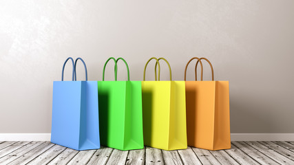 Shopping Bags on Wooden Floor Against Wall