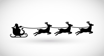Christmas sleigh with santa and reindeers icon vector