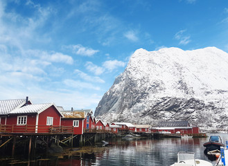 red town near lofoten in norway