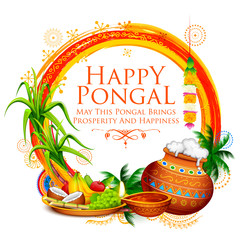 Obraz premium Happy Pongal Holiday Harvest Festival of Tamil Nadu South India greeting background