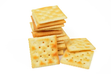 Crackers on white background