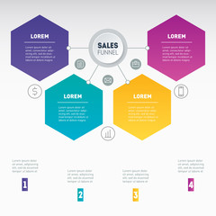 Web Template of a sales pipeline, purchase funnel, sales funnel, chart or diagram. Business presentation concept with 4 options. Vector infographic of technology or education process with 4 steps.
