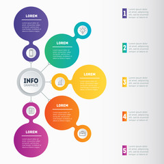 Fototapeta premium Vector infographics of technology or education process. Business presentation or info graphic with 5 options. Part of the report. Web Template of a chart, mindmap or diagram.