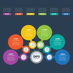 Business presentation or infographics concept with 6 options. Part of the report with icons set. Web Template of a info chart or diagram. Vector infographic template of technology or education.