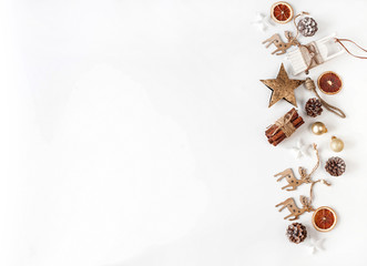 Christmas composition on a white background of Christmas decorations