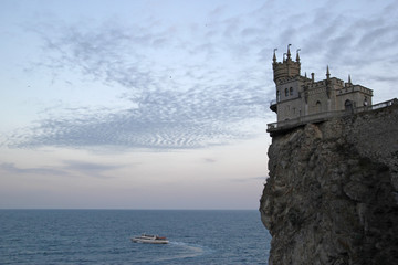 Swallow's Nest castle on the rock over the Black Sea in Crimea, This castle is a symbol of Crimea.
