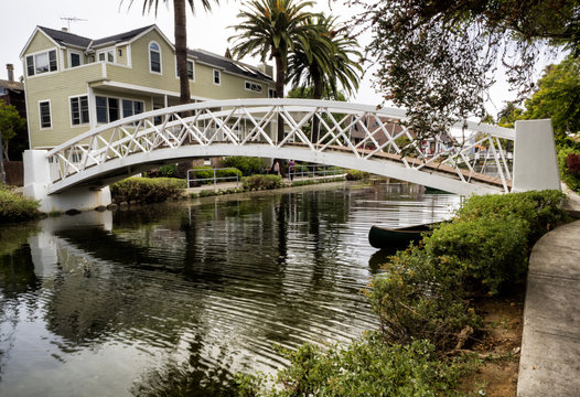 Venice Canals, white bridge - Venice Beach, Los Angeles, California, USA