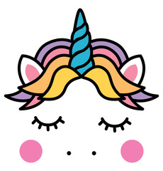 Cute sleeping unicorn head colorful rainbow