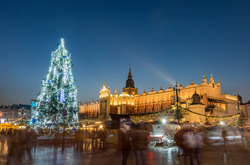 Fototapeta na wymiar Krakow, Poland, Christmas tree on Main Market square