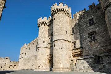 Fototapeta na wymiar The Palace of the Grand Master of the Knights of Rhodes is a medieval castle in the city of Rhodes, on the island of Rhodes in Greece. It is one of the few examples of Gothic architecture in Greece.