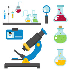 Lab symbols test medical laboratory scientific biology design biotechnology science chemistry icons vector illustration.