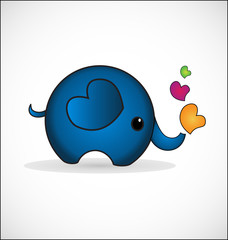 Blue elephant cartoon with hearts icon