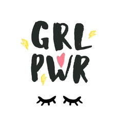 Girl power hand lettering sign. Hand drawn feminist slogan.