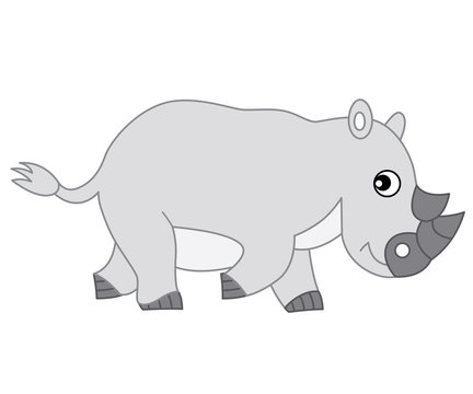 Vector Cartoon Rhino with Big Horns
