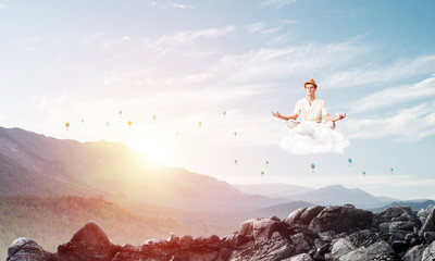 Young man keeping mind conscious.