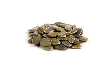 Pumpkin seeds on a white background