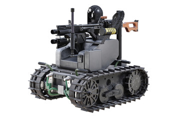 Fototapeta na wymiar Military remote metal robot with camera. 3D rendering