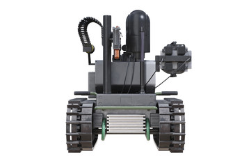 Military remote metal robot, back view. 3D rendering