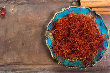 Real red dried saffron spice, tasty ingredient for many dishes