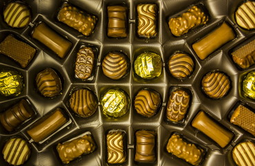 Chocolate candies assortment in a box