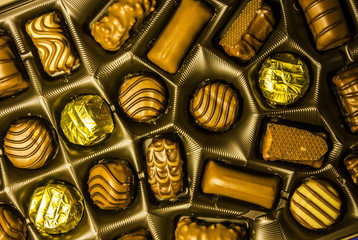 Chocolate candies assortment in a box