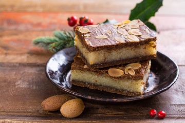 Almond stuffed Christmas cookies on Christmas decorated table