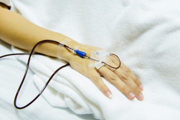 Patient on blood transfusion operation in hospital