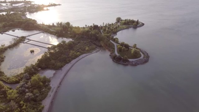 Flying down to the Scarborough bluffs park facing the sun