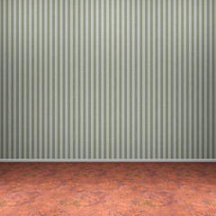 3d interior rendering of green striped wallpaper and red marble floor